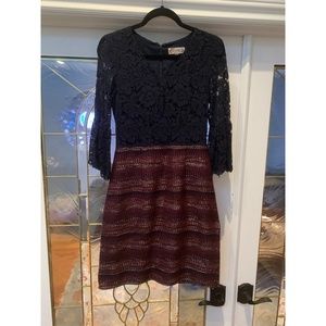 3/4 Sleeve half lace, half striped dress